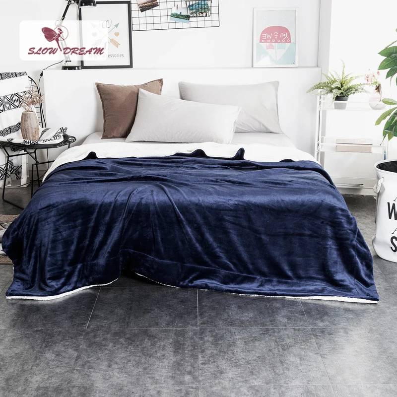 

Slowdream Hot Sale Thick Sherpa Throw Blue Blanket Weighted Flannel Fleece Blanket Queen King Adult Summer For Bed Or Couch 1PCS