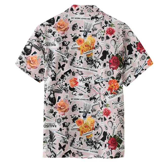 Mark Fairwhale 2019 spring summer men casual hoilday turndown collar print single-breasted linen short sleeve shirt 718203026004 | Мужская