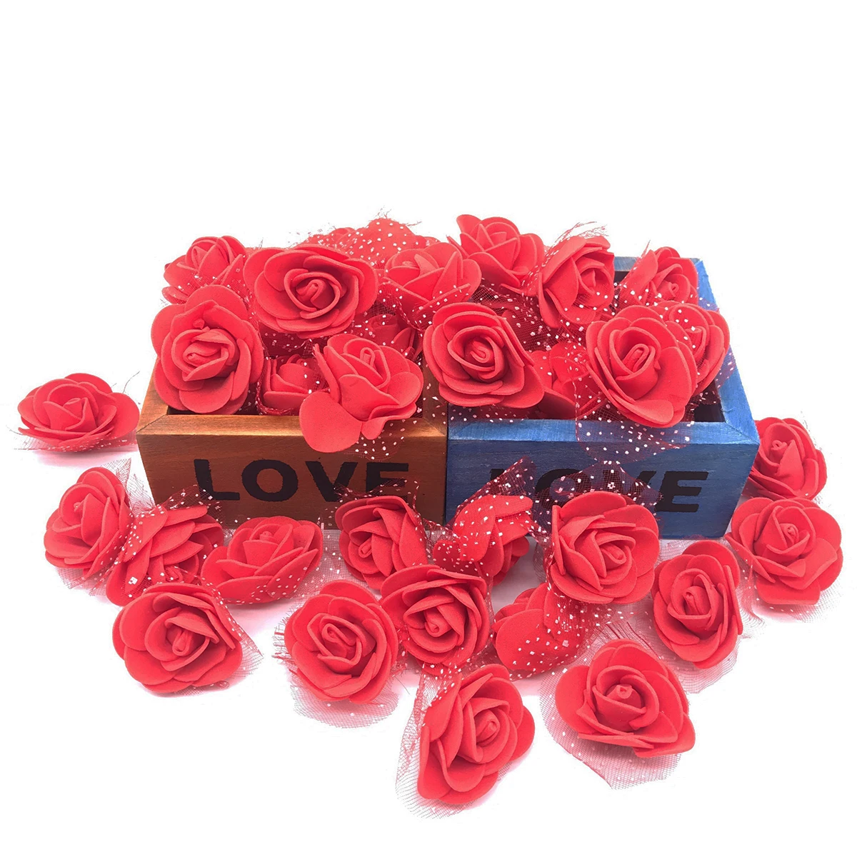 red 100 шт./лот, 2 см, мини-пена, розовая голова, искусственный шелк, цветок, свадебное праздничное украшение, ручная работа, одежда, обувная коробка, аксессуары - Цвет: red
