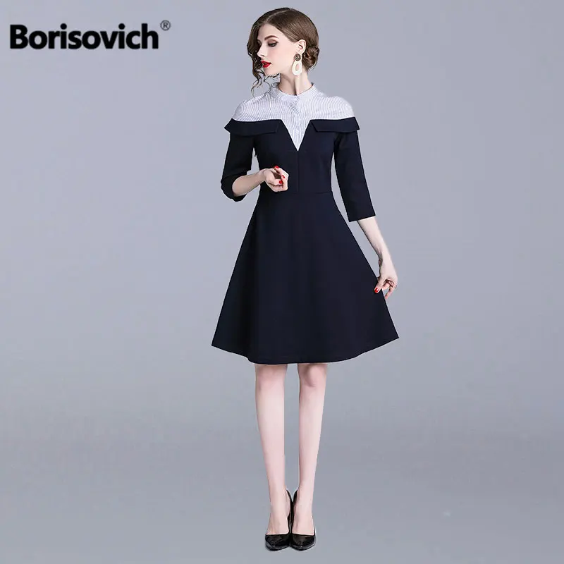 Borisovich женское элегантное вечернее платье, новинка, Весенняя мода, пэчворк, оборки, длина до колен, а-силуэт, женские повседневные платья N676