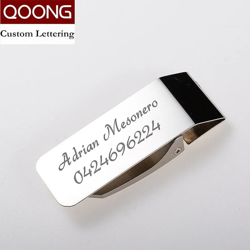 QOONG серебристый держатель для денег с надписью на заказ из нержавеющей стали