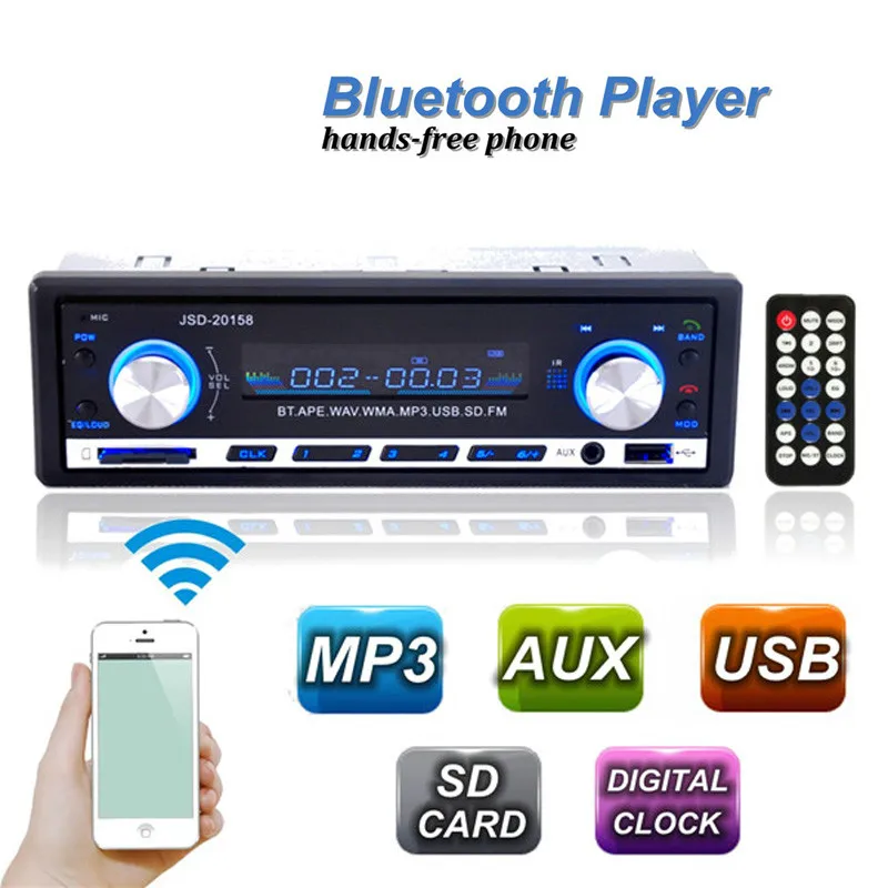 12 V автомобиль радио BLUETOOTH FM Радио Вход AUX стерео аудио In dash USB/SD MP3 1 Din я репродуктор