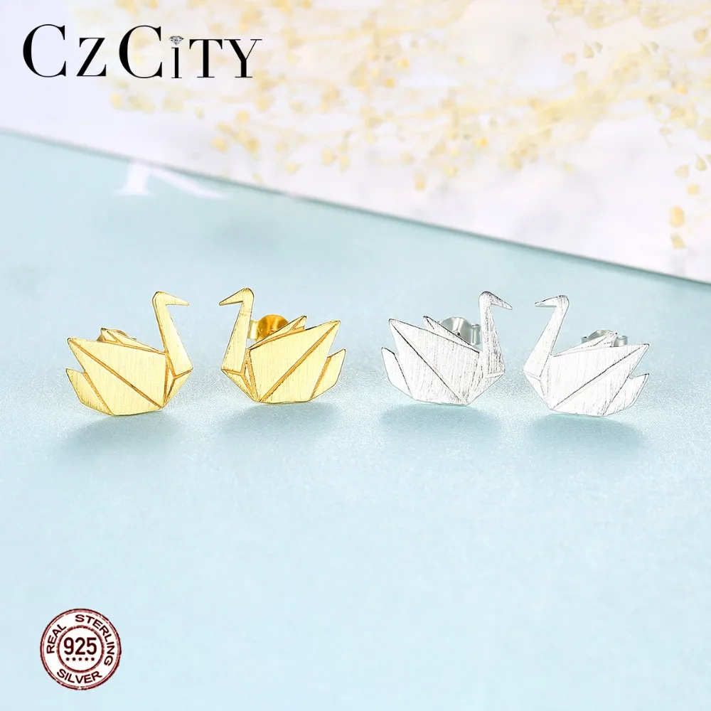 CZCITY серьги-гвоздики из чистого 925 пробы серебра с начесом для женщин, изысканный дизайн в виде животных, модные серьги-гвоздики для девочек, хорошее ювелирное изделие