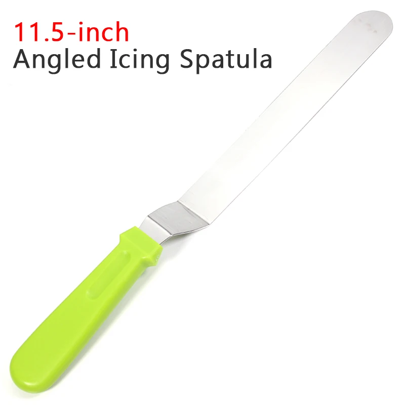Green 11.5 inch Лопатка для торта, 5,5/7,5/9,5/11," изогутое лезвие-Пластик ручка, профессиональный Нержавеющая сталь инструменты для украшения торта - Цвет: Green 11.5 inch