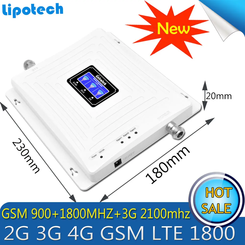 Усилитель сигнала Lintratek 900/1800/2100 МГц 2G 3G 4G трехдиапазонный Ретранслятор с ЖК