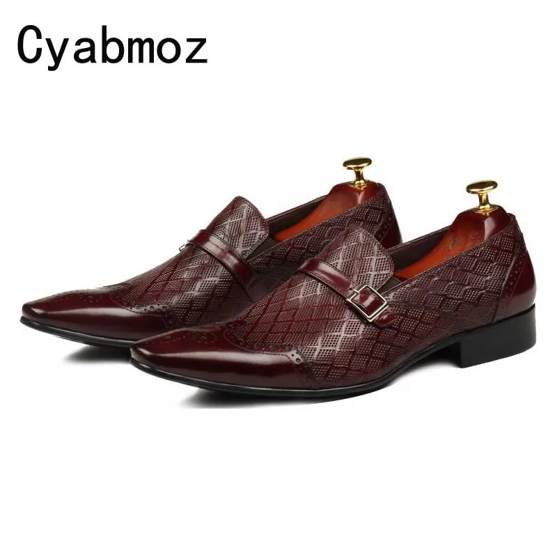 

new fashion buckle derby shoes genuine leather business mens wedding shoes mens dress shoes brogue Carved oxfords shoes Footwear