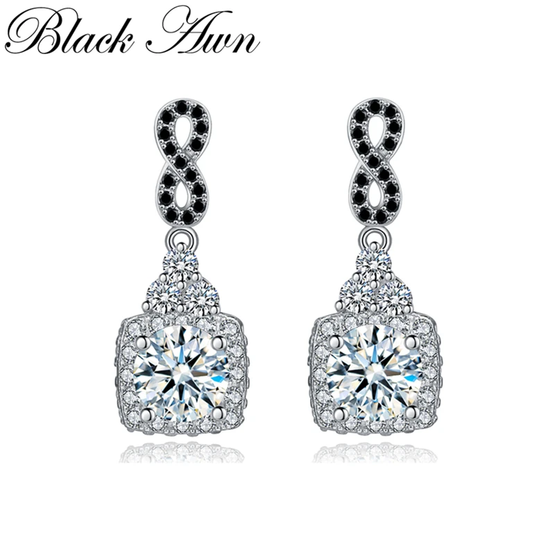 

[BLACK AWN] Classic Silver Color Jewelry Drop Earrings for Women Boucle D'oreille T152