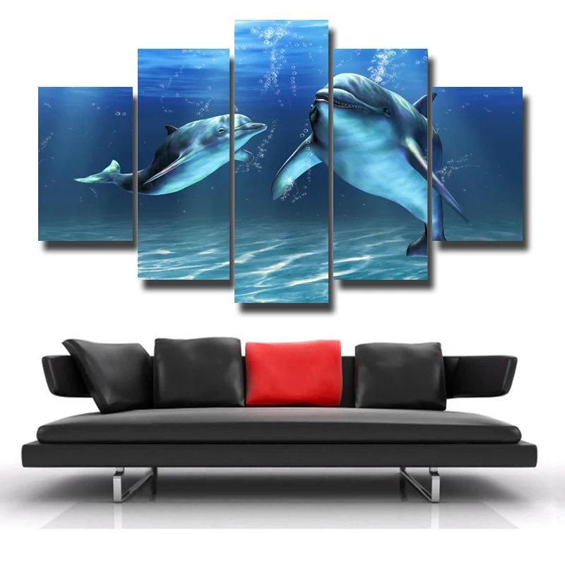 5 шт./компл. холст художественные картины на холсте синий Дельфин панелей