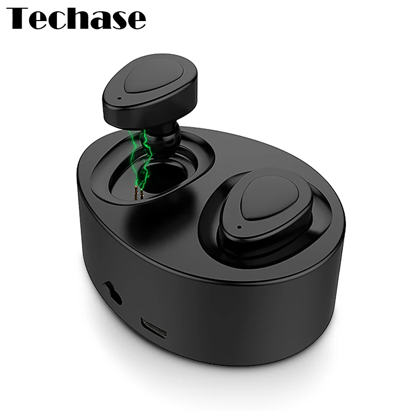 Techase Двойная уха bluetooth наушники вкладыши Беспроводной спортивные мини подушечки