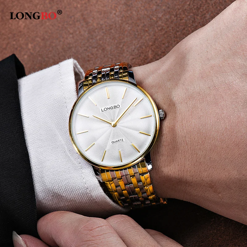 LONGBO 2019 Новый парные кварцевые часы модные цвета: золотистый серебристый ремень