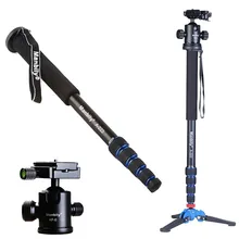 Manbily A-222 165cm Portable Professional DSLR Monopod Walking Stick with M-1 Mini Tripod Stand Base & Tripod Ballhead for DSLR