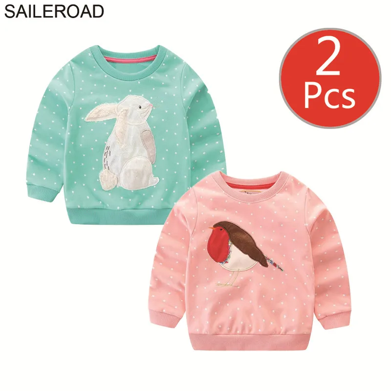 3057 3055 photo SAILEROAD 2 шт. Животных Вышивать Толстовка для Девочек Толстовки для Девочек Кролик Кошка 3D Детские Толстовки Детская Одежда Детская Одежда - Цвет: 3057 3055 photo