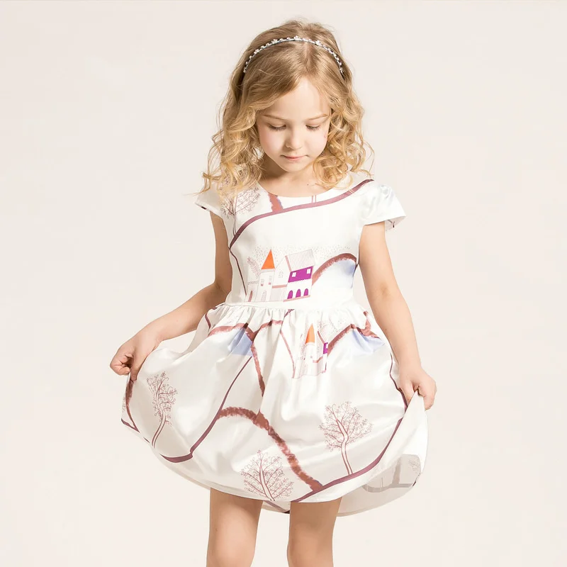2016 лето повседневный kid девушка платья для 2-12 лет картина pattern печати маленькая