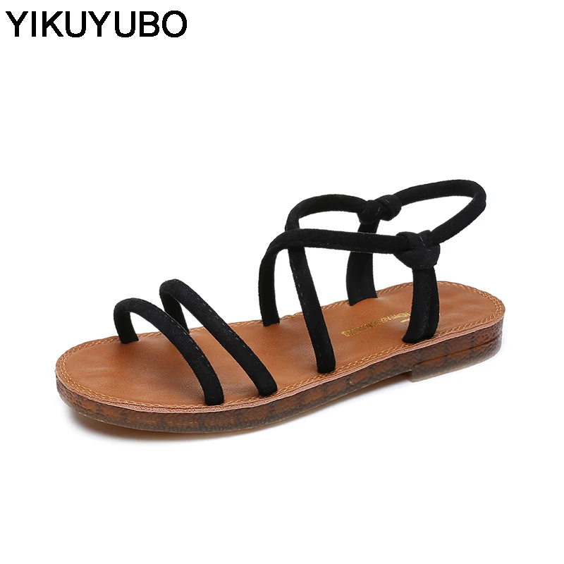YIKUYUBO/2019 г. женская обувь женские сандалии на плоской подошве коллекция 2019 года