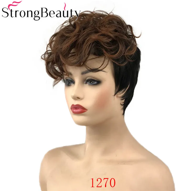 StrongBeauty женский синтетический короткий парик без косточек коричневые волосы кудрявые парики