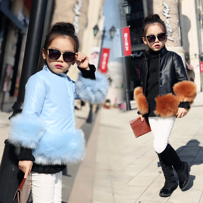 

Children's Girl Jackets 2018 New Autumn Winter Baby Girls PU Leather Jackets Short Girls Faux Fur Coat Kids Single Breasted 2-9T