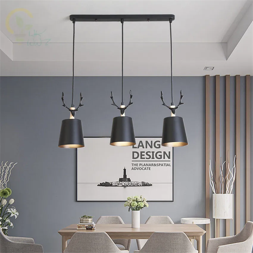 3 головки оленя скандинавские подвесные светильники современные для столовой