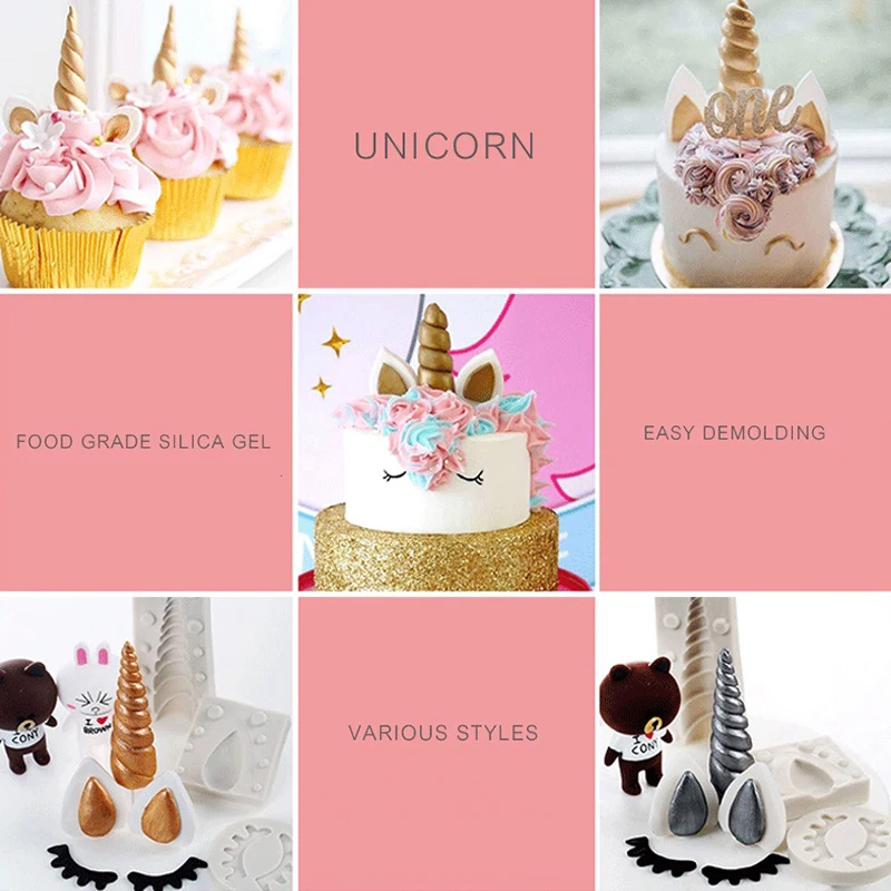 Единорог Рог ресницы в форме ушей силиконовая форма для торта Sugarcraft Gumpaste