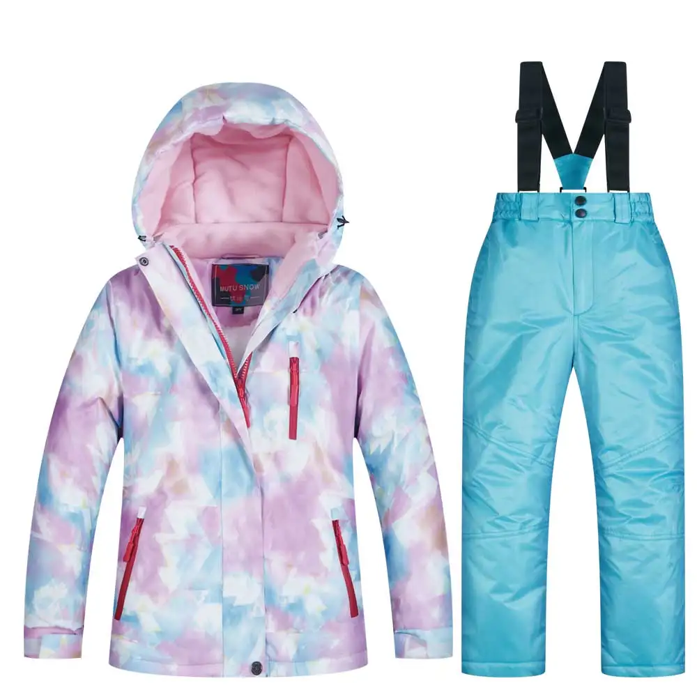 FSCRT SKI BLUE Флисовый лыжный костюм для девочек Водонепроницаемая детская Лыжная куртка лыжные штаны теплая зимняя уличная одежда для катания на лыжах и сноуборде-30 градусов - Цвет: FSCRT SKI BLUE
