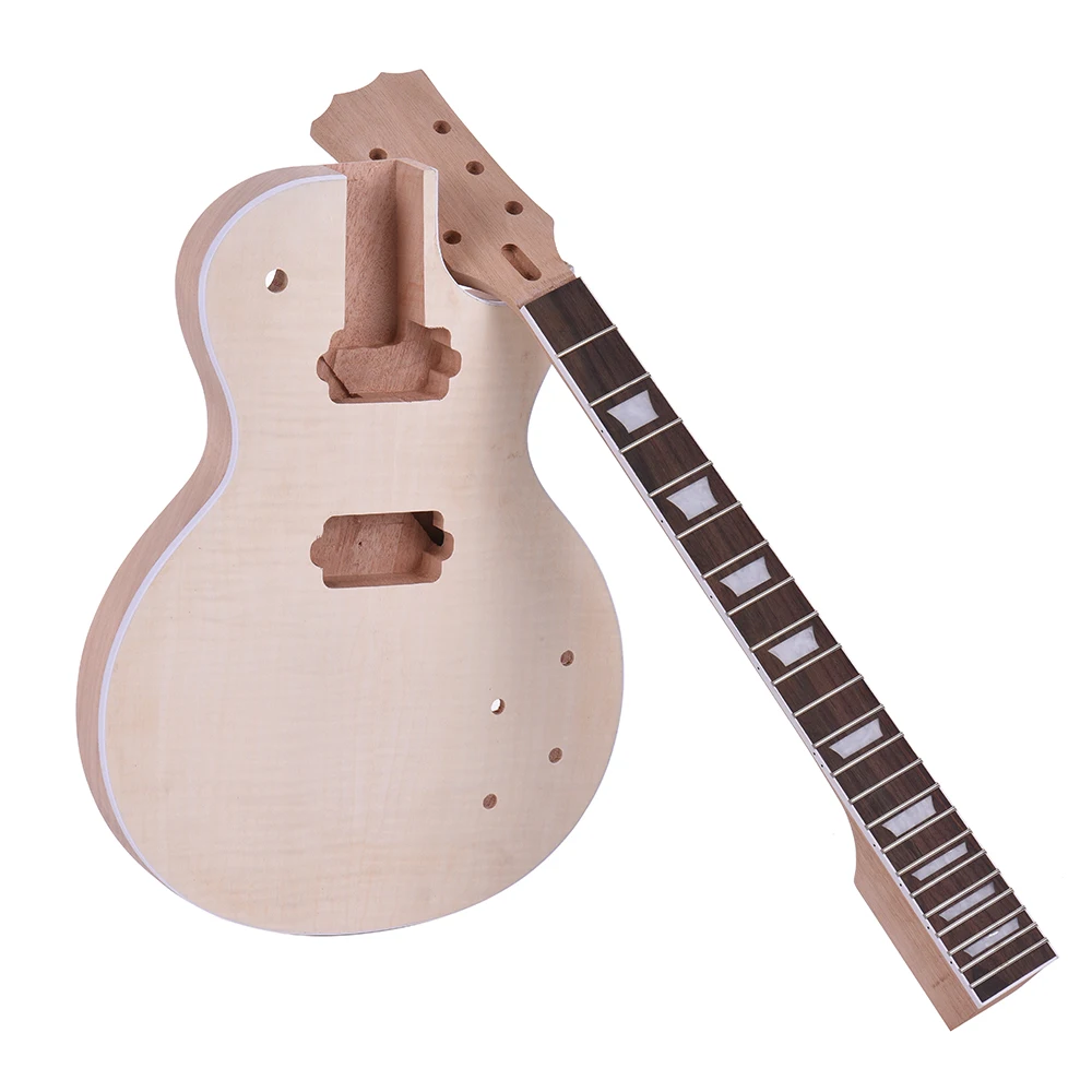 Высокое качество ammoon LP стиль незавершенная электрогитара DIY Kit Набор корпус из красного дерева и шеи из розового дерева гриф