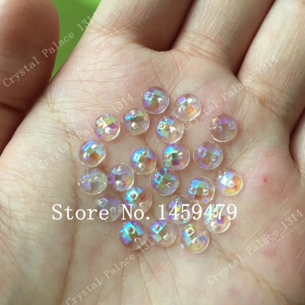 Transparent white AB Mesh Surface Small Delicate Round Rhinestone 500pcs 6mm Acrylic Crystal Flatback Sew-On 2 Holes Grade AAA | Дом и сад