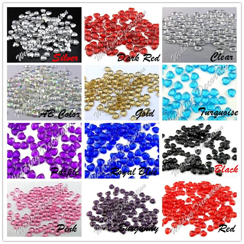 

1000pcs/lot 16 colors12mm Acrylic Heart Crystals Table Scatter Heart With Tip Back Confetti wedding Valentine Decoration