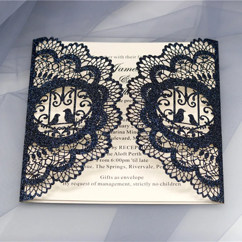 Блестящие синие приглашения для свадебной вечеринки невесты Роскошная лазерная