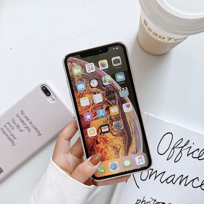 Бежевый простой английский противоударный чехол для iPhone 7 8 Plus жесткий матовый X XS