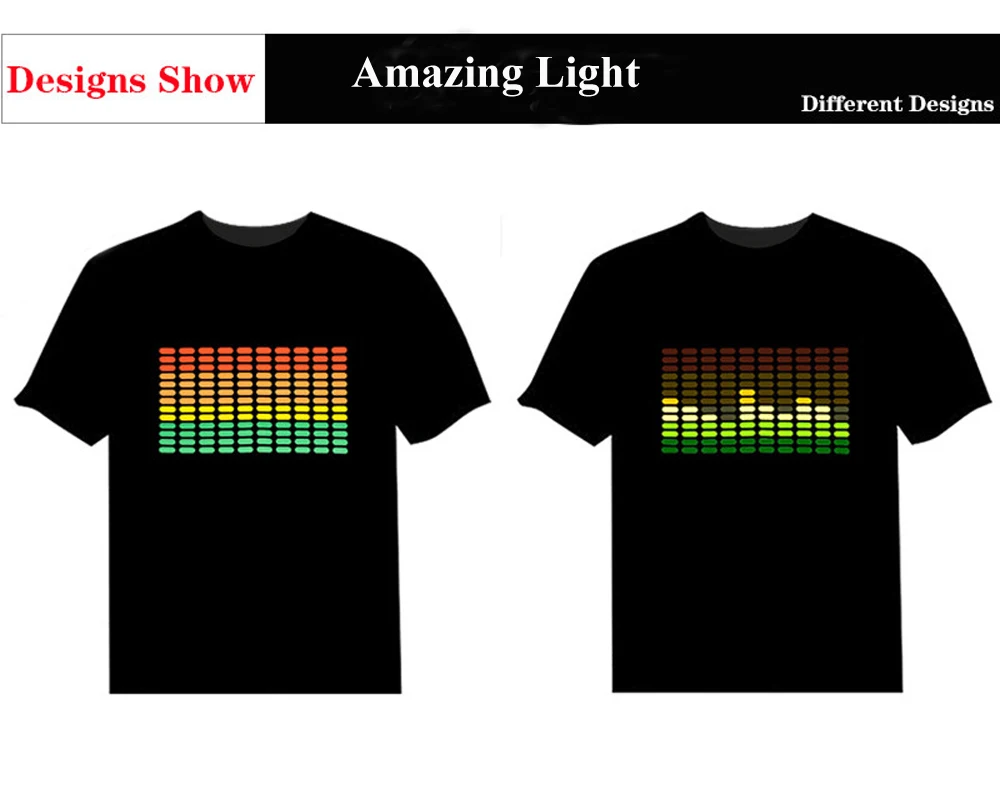 Hot sale High Quality unisex 100%Cotton LED t shirts equalizer Sound Activated EL T shirt Amazing light brand led t-shirt | Автомобили и