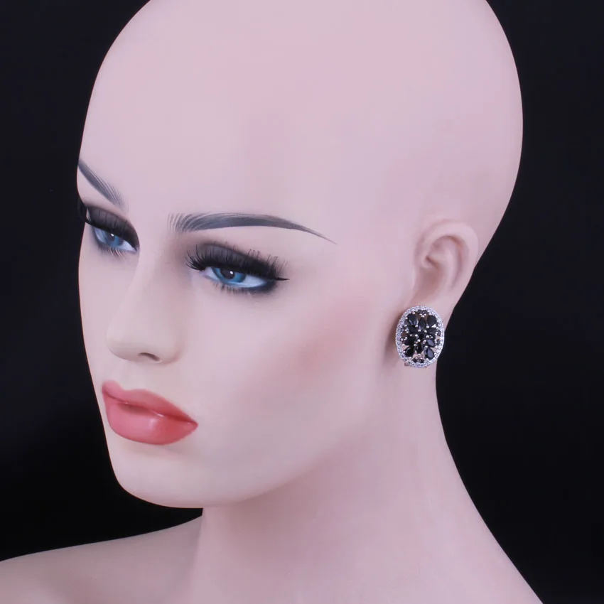 Уникальные черные кубические циркониевые белые CZ посеребренные серьги-кольца