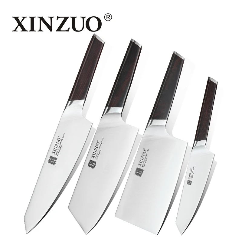 XINZUO 4 шт. набор кухонных ножей из нержавеющей стали для приготовления пищи, нож для резки костей, нож для овощей, мяса, черное дерево, ручка