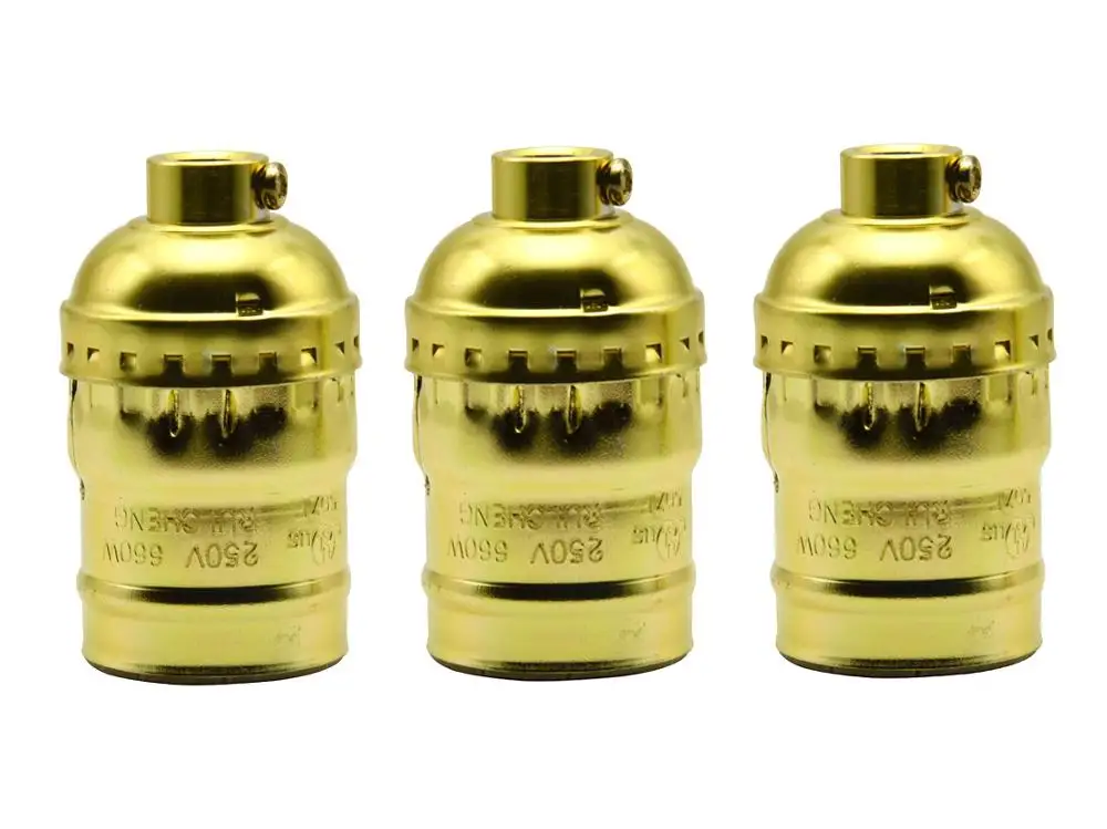 Gold no switch Винтаж Edison лампа держатель E27 лампа розетка выключатель с цепочкой Ретро алюминиевая Подвесная Лампа баз потолочный светильник розетка 3 предмета в комплекте - Цвет: Gold no switch