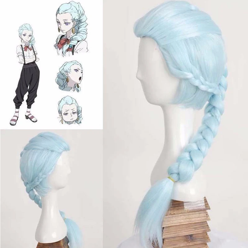 Nona / Death Parade Ice Blue Styled Braid Cosplay Anime Wig + Wig Cap