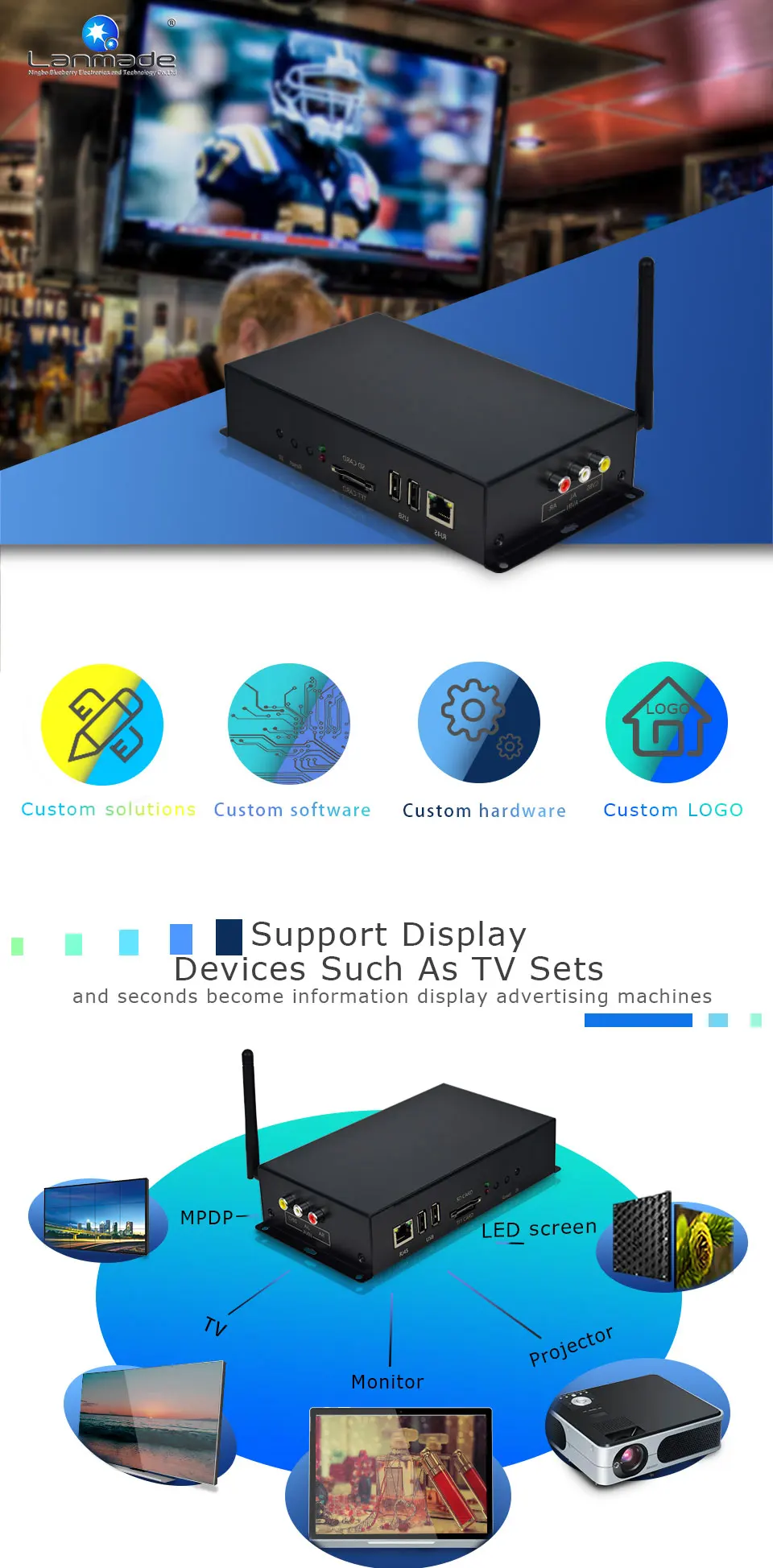 MPC3188-AVIN система управления содержанием портативный цифровой signage usb сетевой медиаплеер android box