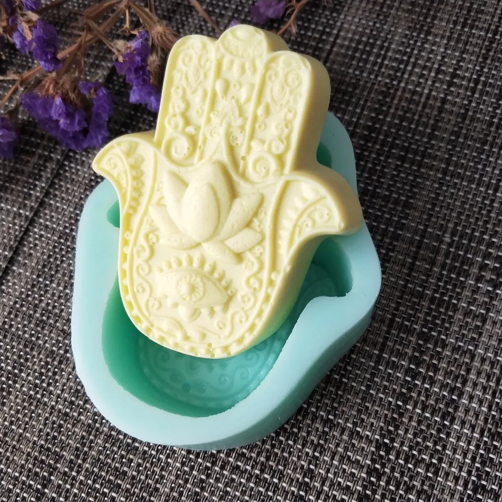 PRZY QT0122 HAMSA Lotus в ладони силиконовая форма для мыла Khamsah DIY изготовления рука Фатимы