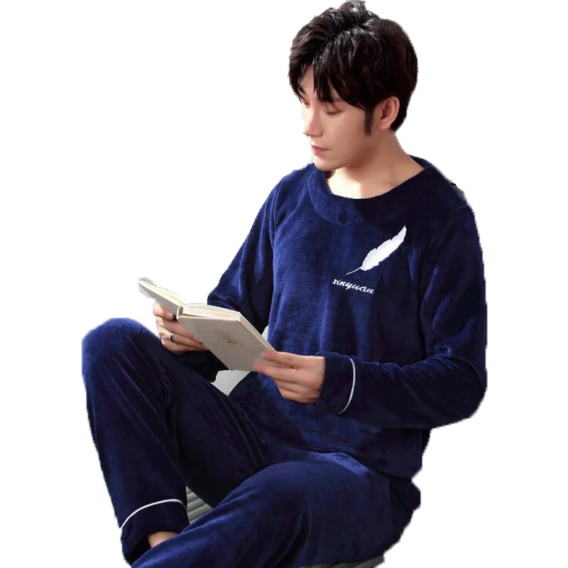 Fashion Brand Luxury Winter Pajamas Men Sleepwear Thick Warm Coral Fleece Mens Pajama Set Male Nightwear Leisure Home Clothing