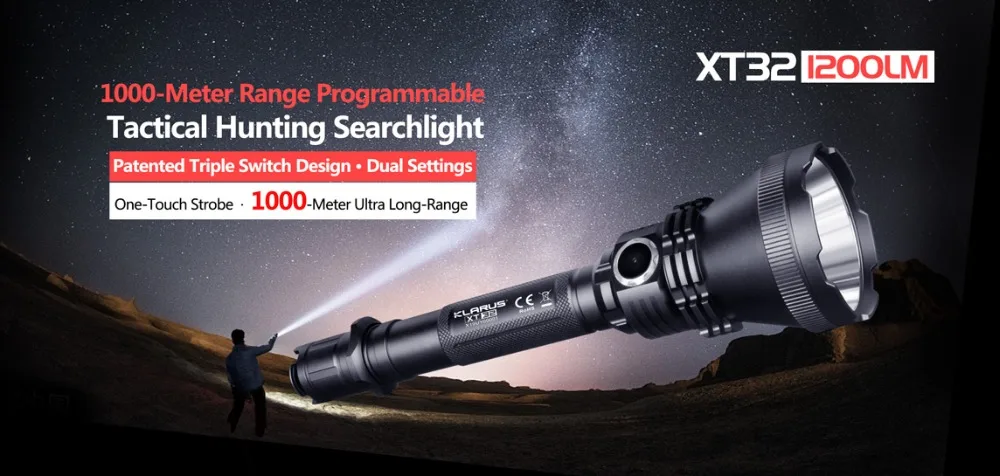 KLARUS XT32 светодиодный фонарик CREE XP-L HI V3 1200лм дальность луча 1000 м тактический фонарь для охоты, туризма, кемпинга