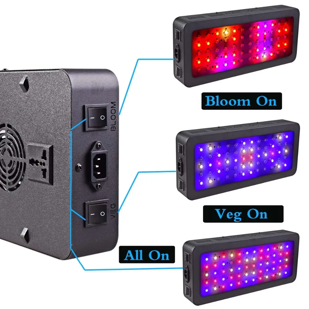 

Dual switches LED Grow Light Lamp For Indoor plants Veg/Flower full spectrum 600w grow led with 60pcs double chips bulbs