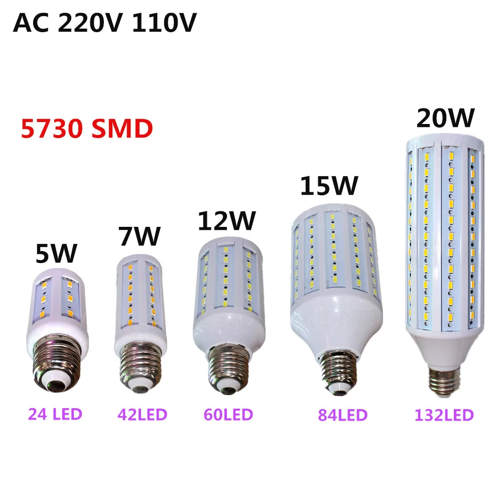 

Светодиодная лампа E27 E14 B22, 5730SMD AC85-265V, 5 Вт, 7 Вт, 15 Вт, 20 Вт
