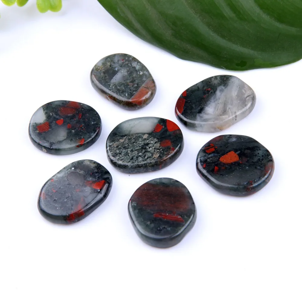

7pcs Natural African Bloodstone Chakra Stone Set Polished Palm Stone with one pouch Engraved Reiki Healing Crystal PS115