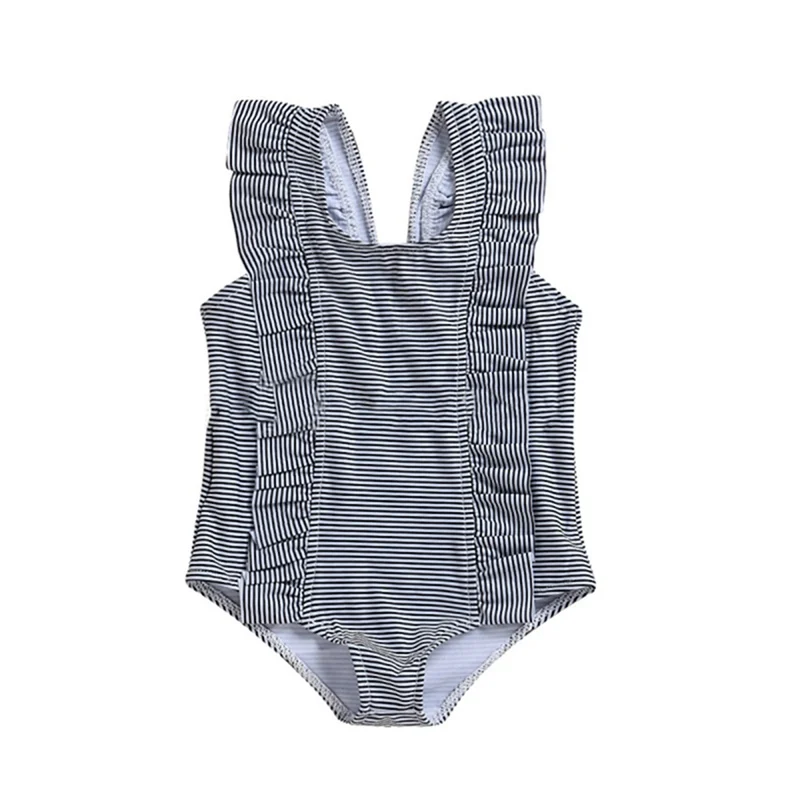 Детский купальник бикини в полоску пляжный костюм купальный с оборками для