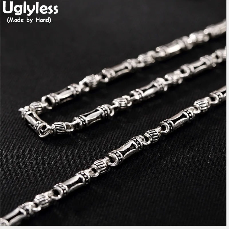 

Uglyless 925 Sterling Silver Men Necklaces without Pendant Vintage 3.5MM Barrel Beading Chains Women Cool Jewelry Collier Unisex