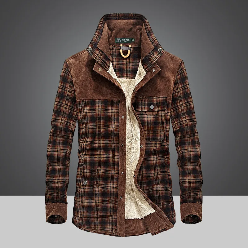 

Plaid Shirt Autumn Winter Shirt Men Thick Warm Brand Military Fleece Shirt Men Casual Long Sleeves Mens Shirts chemise homme HOT