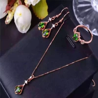 kjjeaxcmy exquisite jewelry 925 sterling silver inlaid natural diopside female pendant ring earrings 3 pieces suit