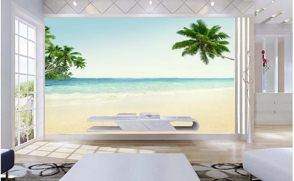 Лидер продаж 3d обои Эгейское пляжные кокосовой пальмой 3D настенные фрески