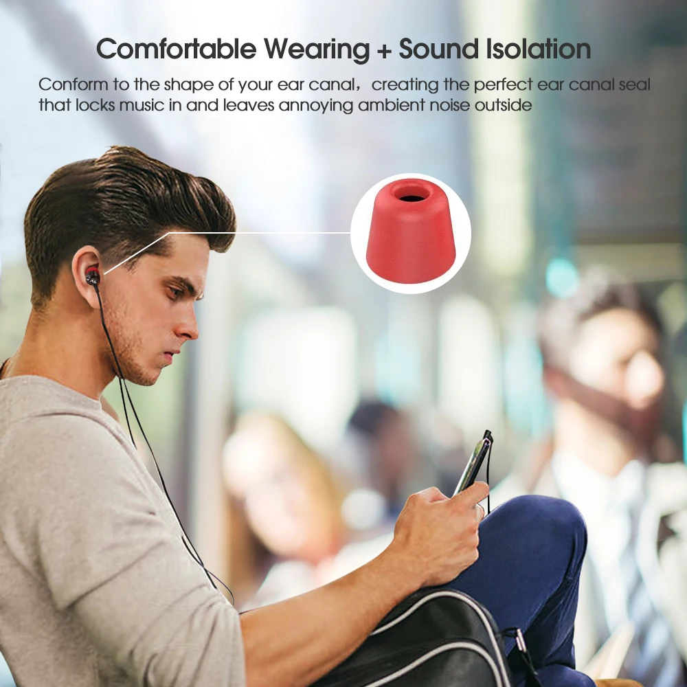 New Bee 6 Pairs Replacement Earphone Tips Noise Isolation Red Memory Foam Headset Pads Earpiece Earbuds for In Ear - купить по