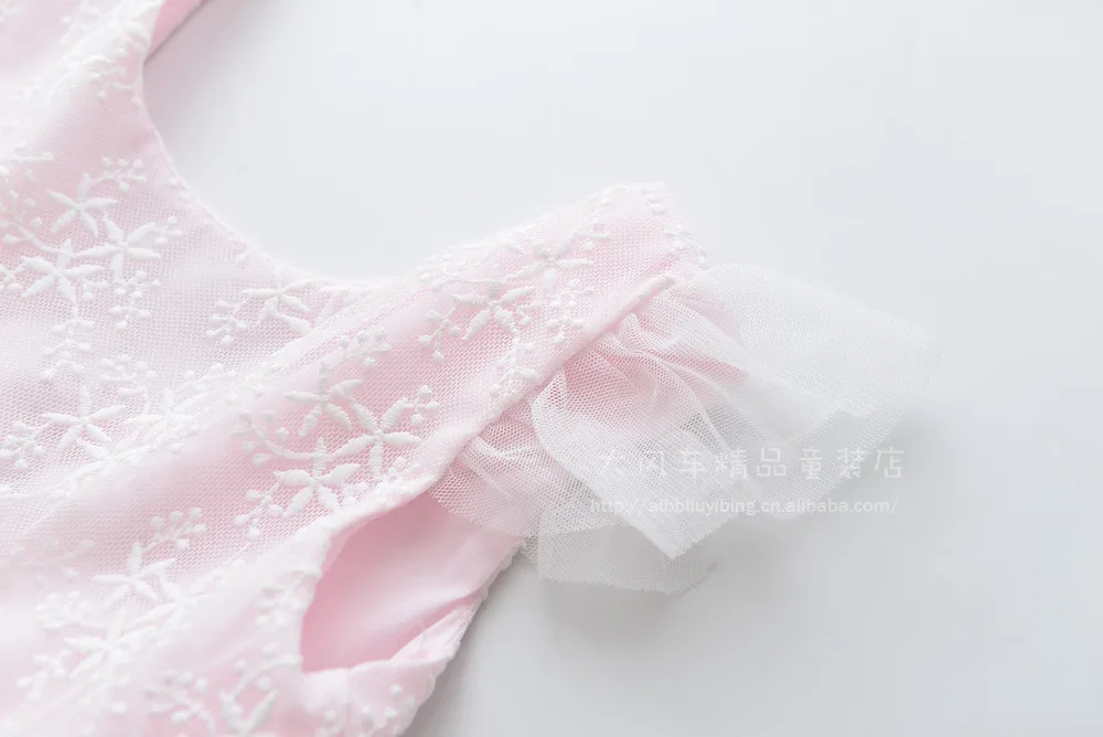 Roimyal Wholesale 2019 Summer new sweet flowers decorated dress 2-9 years girl round collar mesh flying sleeve vest | Детская одежда и