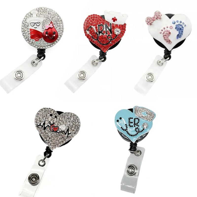 

Wholesale mix style 100pcs/lot rhinestone enamel Medical style nurse Retractable bagde reel/id bagde holder