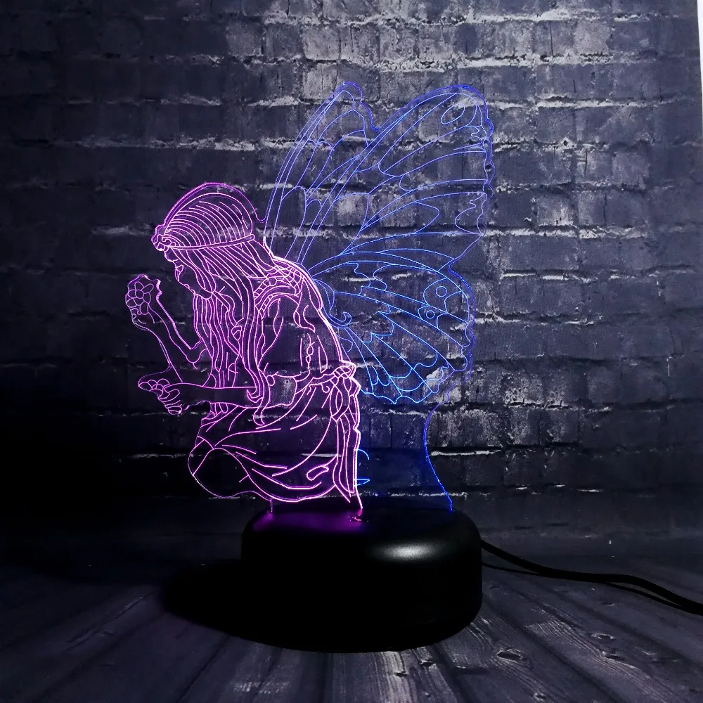 3D МИМ светодиодный ночник сказка Ангел принцессы 7 цветов Изменение Home Decor