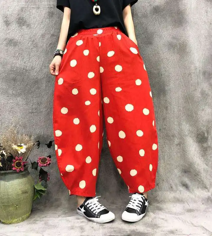 Summer Hip Hop New Print Linen Shorts Women Summer Casual Harem Leg Shorts Pockets Elastic Waist Loose Short Vintage autumn